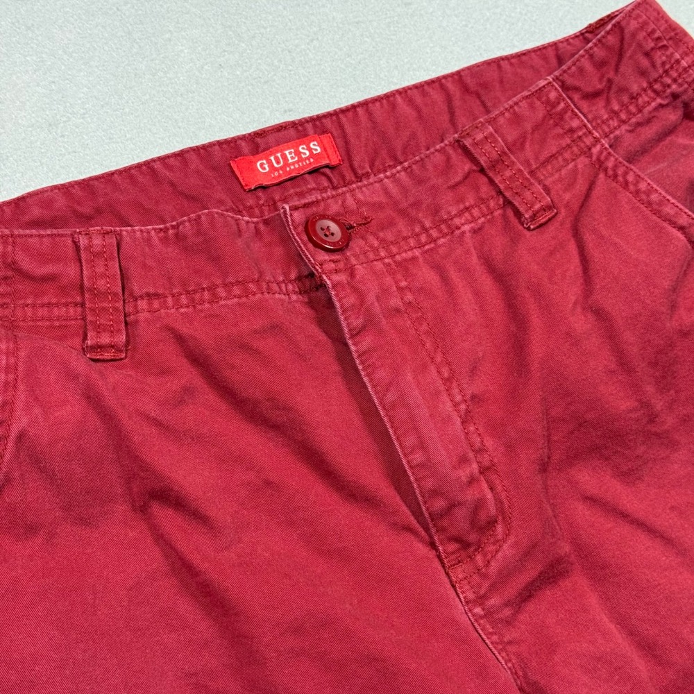 Guess Los Angeles Mens Red Cargo Shorts Size 34 Utility Casual Cotton